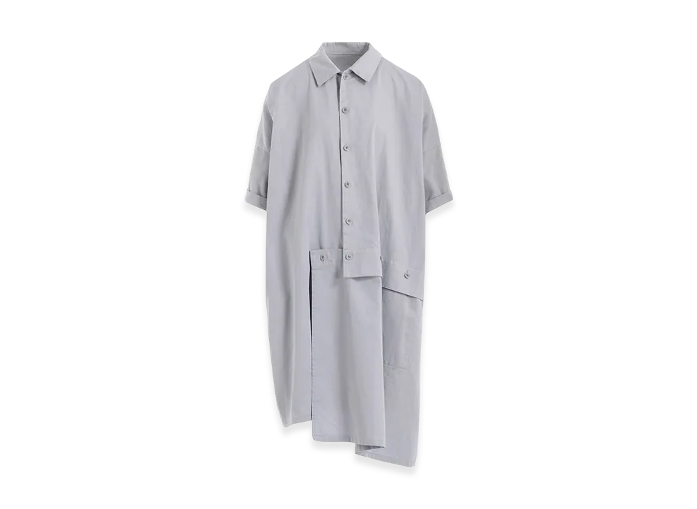 Y's Born Product Cotton Twill Half Sleeve Asymmeteric Dress "Light Grey"