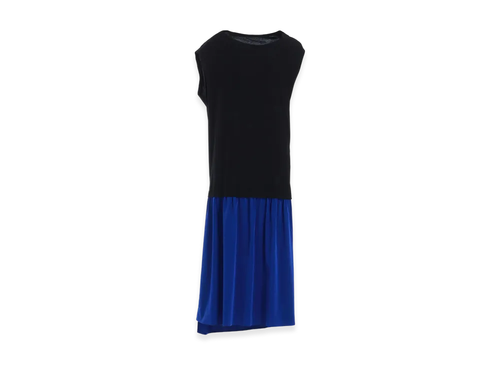 Y's Crepe De Chine Cloth French Sleeve Dress "Blue"