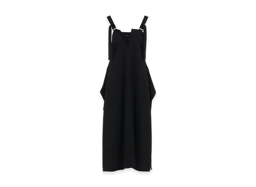 Y's Wool Gabardine Side Button Shoulder Strap Dress "Black"