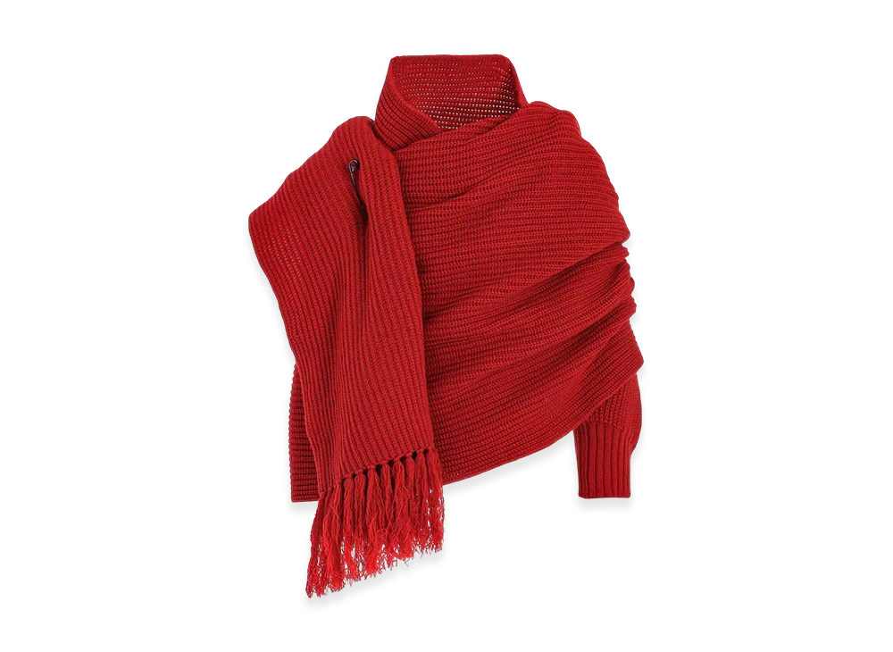 Y's Wool Knit Stole "Red"
