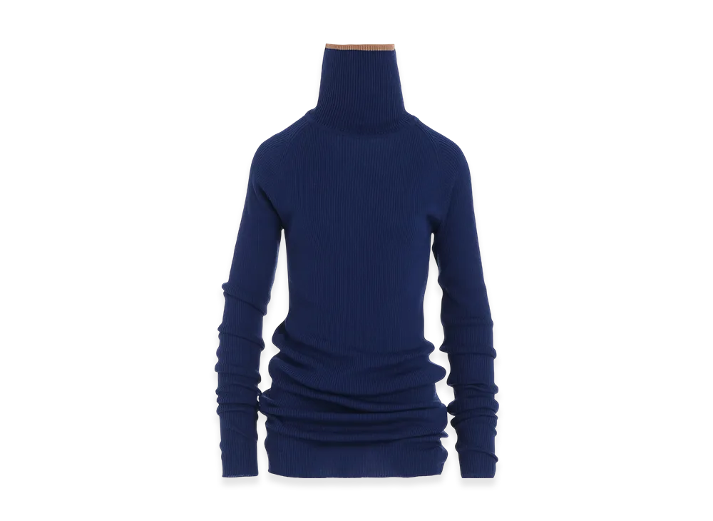 Y's x John Smedley Turtleneck Ribbed Knit "Blue"