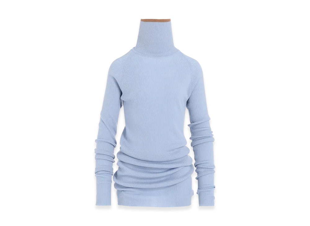 Y's x John Smedley Turtleneck Ribbed Knit "Light Blue"