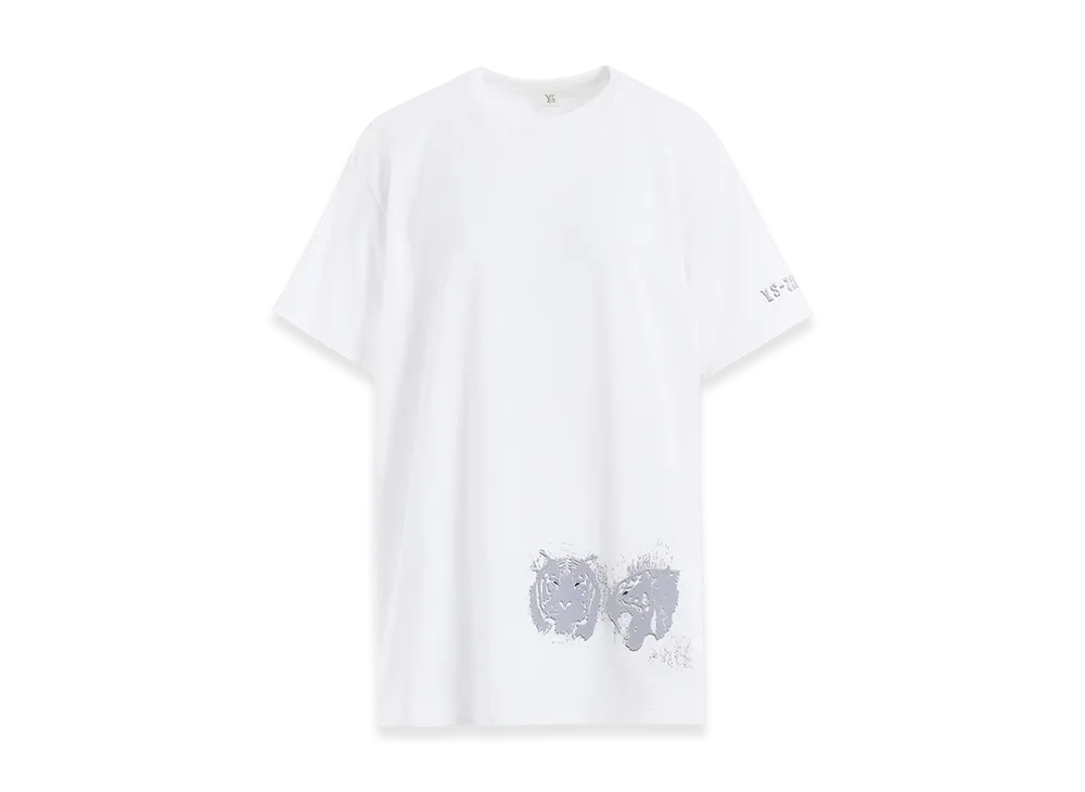 Y's Animal Flocked Print Round Neck Short Sleeve T (Tiger) "Off White"