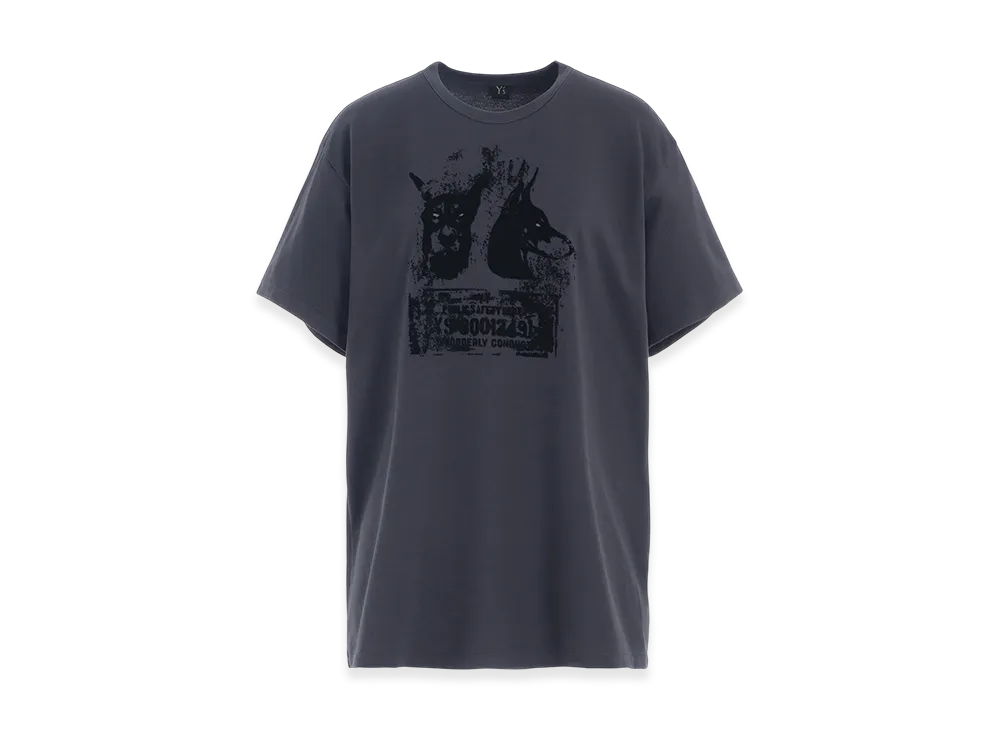 Y's Animal Flocked Print Round Neck Short Sleeve T (Dog) "Grey"