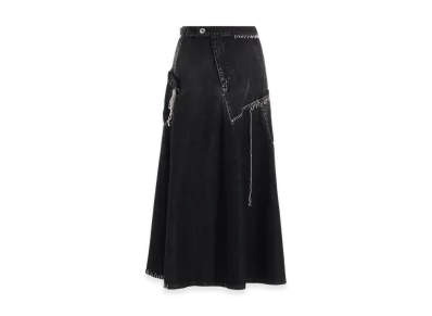 Y's Spotted Denim Flare Skirt With Gusset "Black"