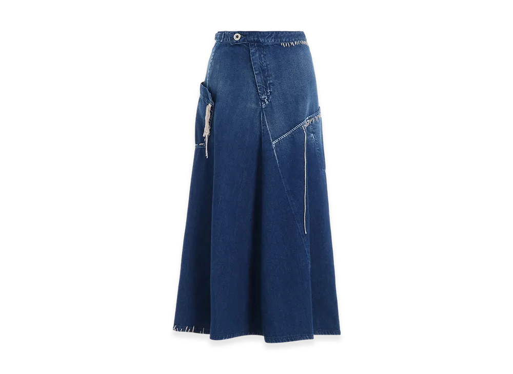 Y's Spotted Denim Flare Skirt With Gusset "Indigo"