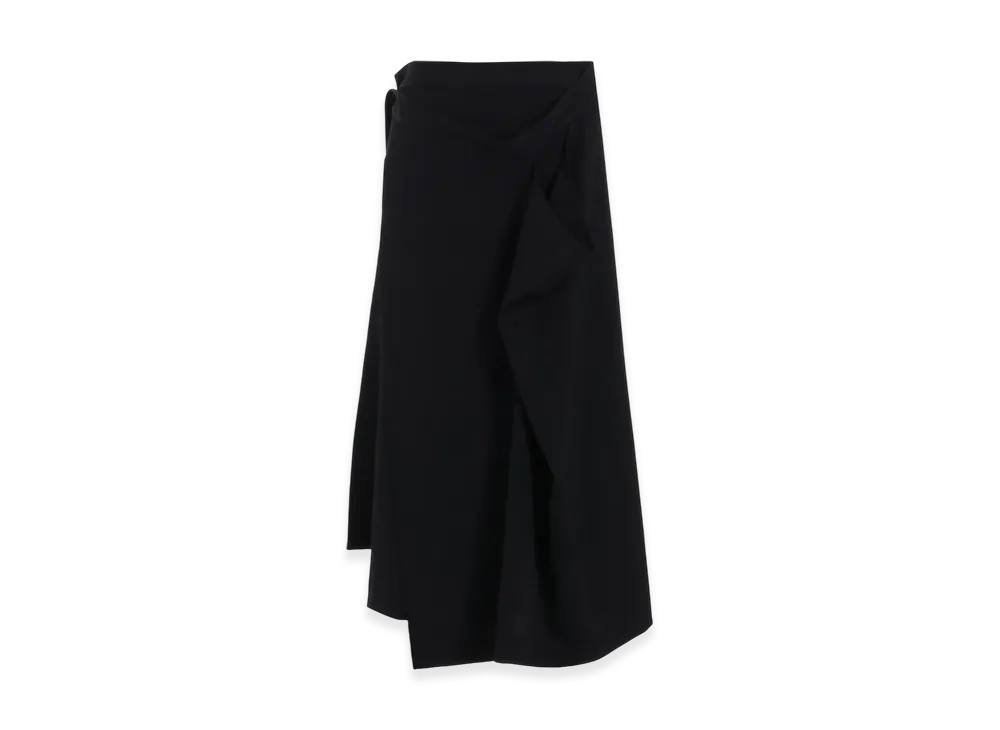 Y's Wool Gabardine Drape Wrap Skirt "Black"
