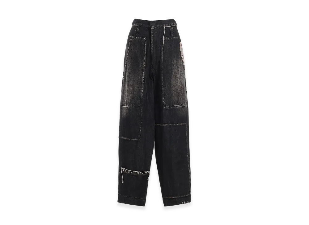 Y's Spotted Denim Patched-Pocket Pants "Black"