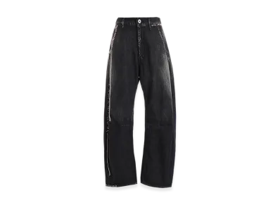 Y's Spotted Denim Wide Leg Gusset Pants "Black"