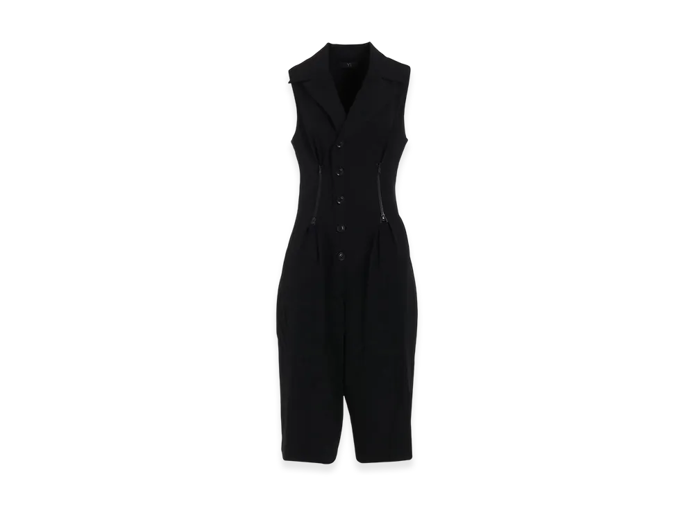 Y's Wool Gabardine Zip Tucked Jump Suit "Black"
