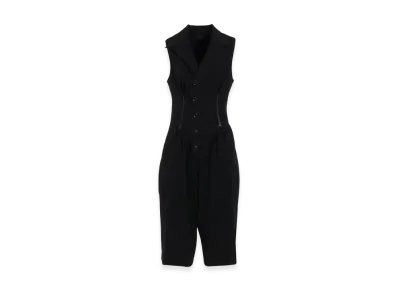 Y's Wool Gabardine Zip Tucked Jump Suit "Black"