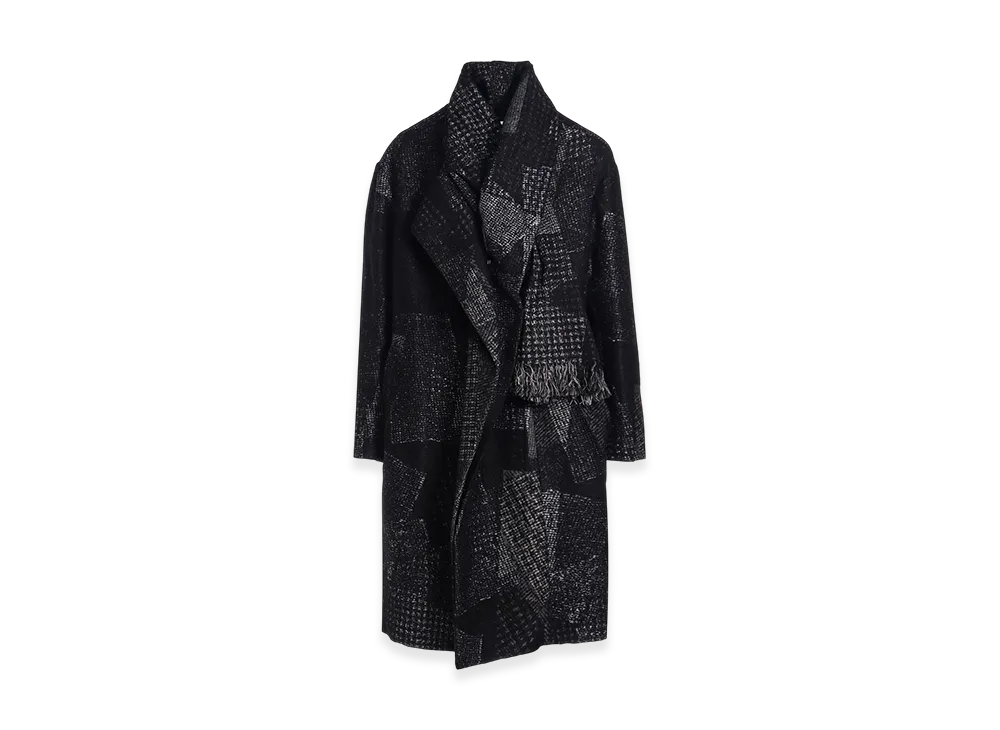 Y's Wool Cotton Random Houndstooth JQ Scarf Coat "Black"