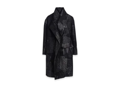 Y's Wool Cotton Random Houndstooth JQ Scarf Coat "Black"