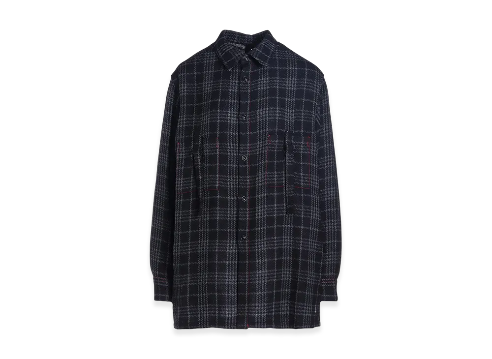 Y's W/ Check Red Stitch Back Tucked Open Tab Blouse "Black"