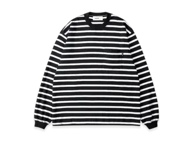 everyone High-Gauge Cotton Border Long Sleeve Tee Shirt "Black/White"