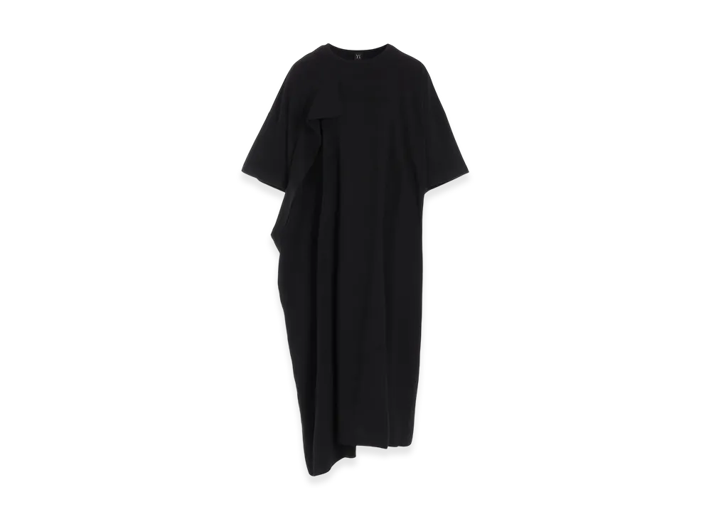Y's Crepe De Chine/Cotton Jersey Combination Half Sleeve Dress "Black/Black"