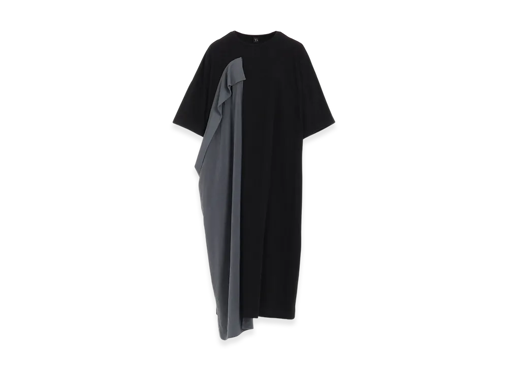 Y's Crepe De Chine/Cotton Jersey Combination Half Sleeve Dress "Khaki"