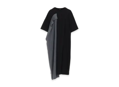 Y's Crepe De Chine/Cotton Jersey Combination Half Sleeve Dress "Khaki"