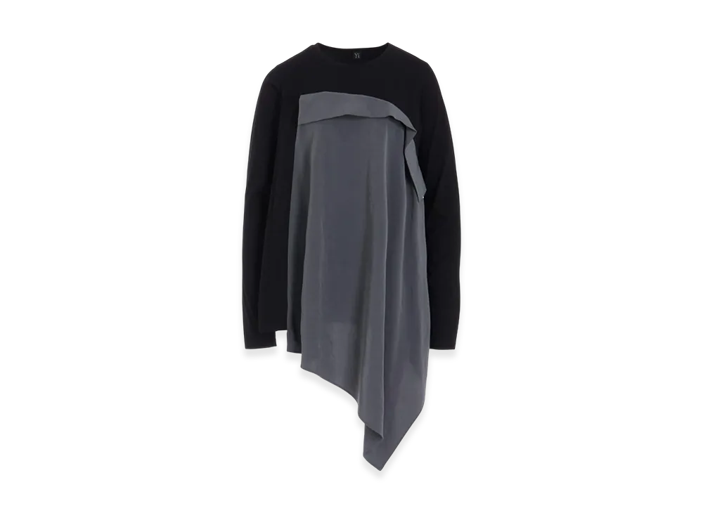 Y's Crepe De Chine/Cotton Jersey Combination Long Sleeeve T "Khaki"