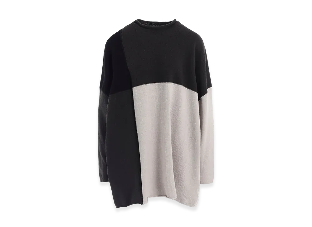 Y's Hard-Twisted Block Intarsia Short Dress Pullover "Off White"