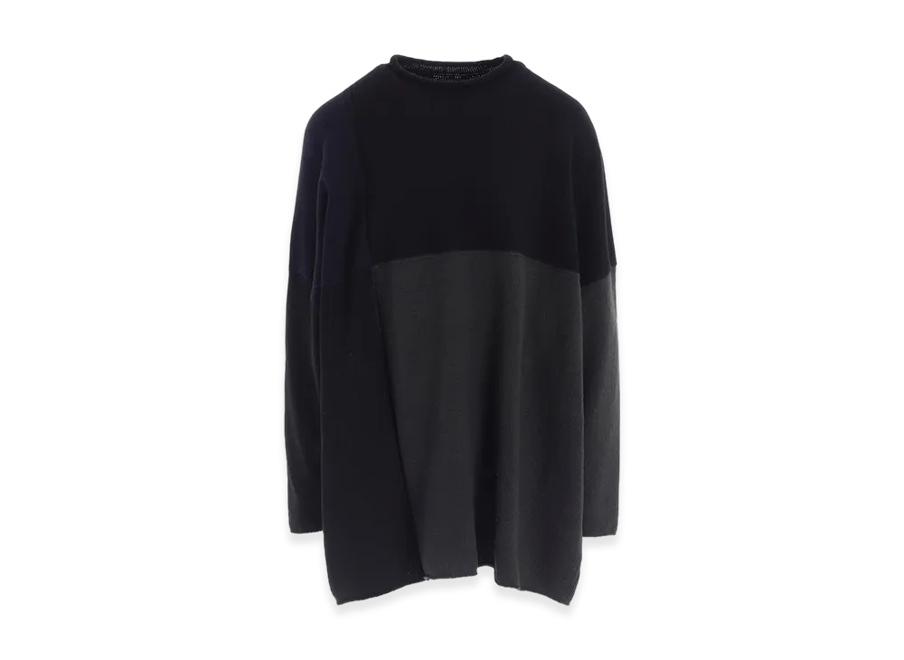 Y's Hard-Twisted Block Intarsia Short Dress Pullover "Grey"