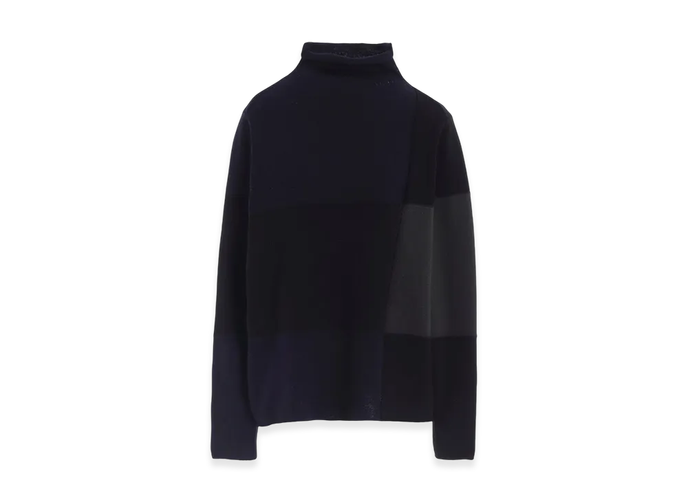 Y's Hard-Twisted Block Intarsia High-Neck Pullover "Grey"