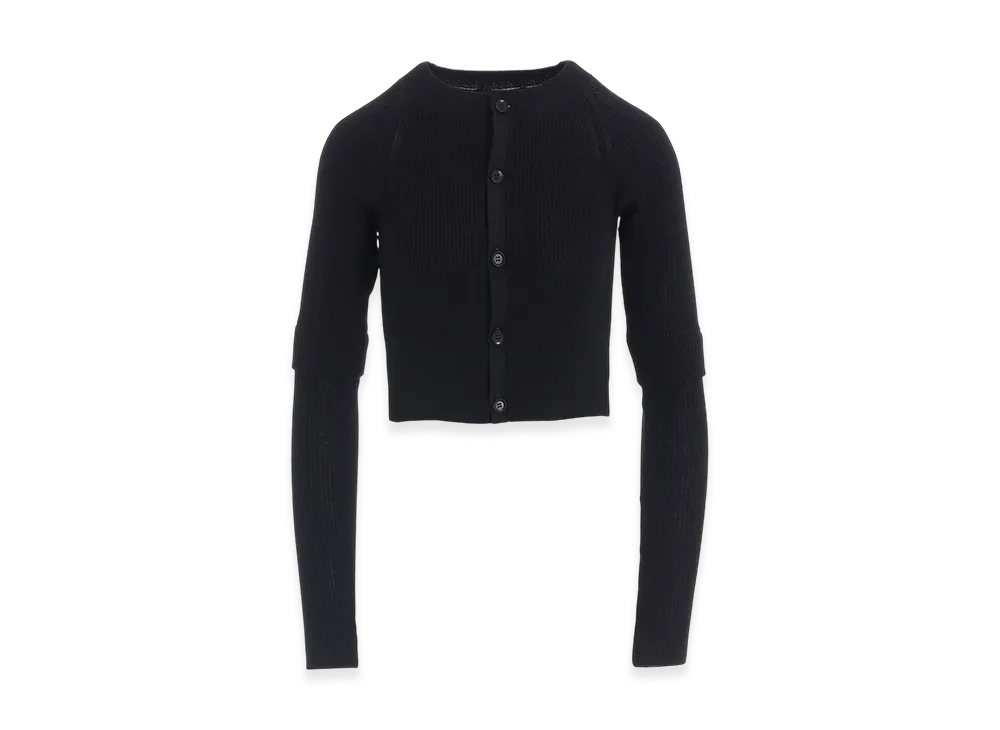 Y's Cotton Rib Double Sleeve Short Cardigan "Black"