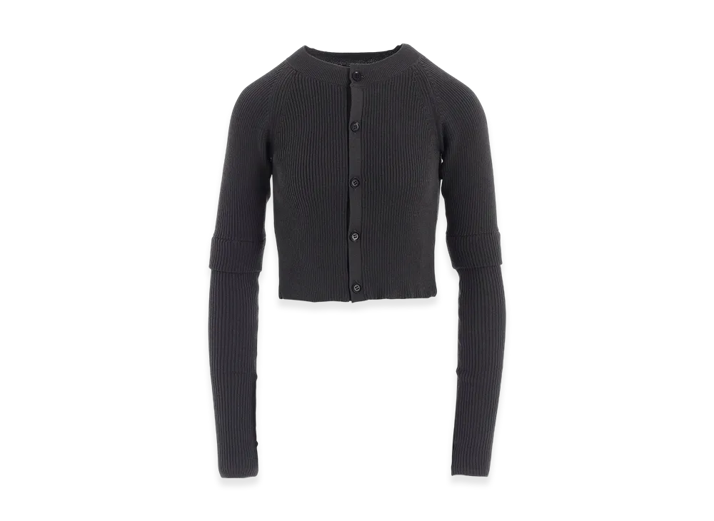 Y's Cotton Rib Double Sleeve Short Cardigan "Grey"