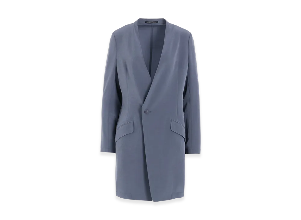 Y's Crepe De Chine Collarless Jacket "Blue Grey"