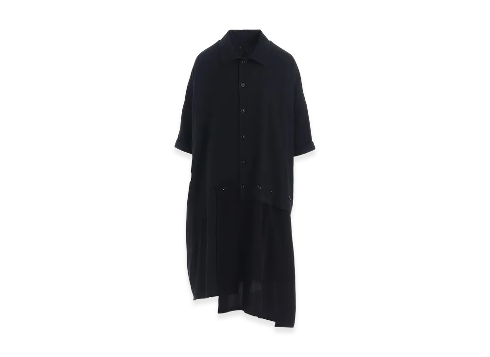 Y's Crepe De Chine/6OZ Denim Asymmetric Half Sleeve Dress "Black"