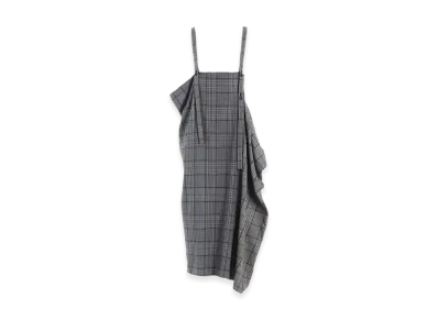 Y's Grid Plaid Square Shoulder Strap Dress "Grey"