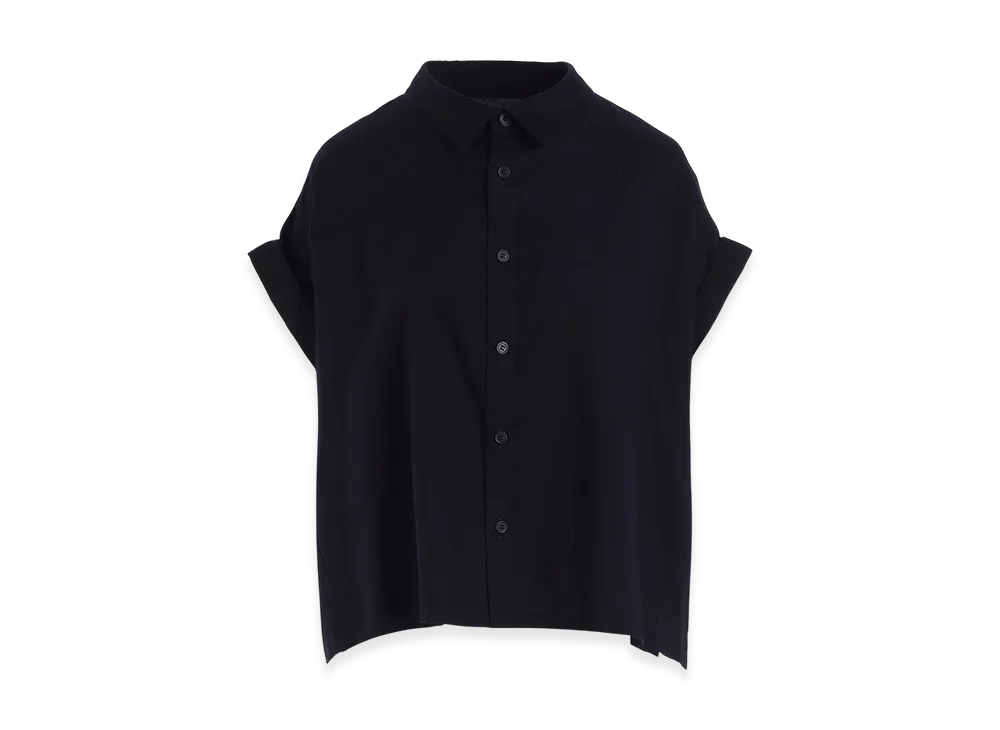Y's Born Product Thin Cotton Twill Short Sleeve Blouse "Navy"