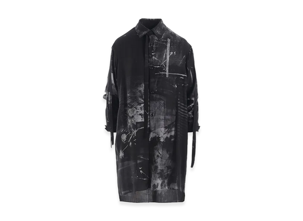 Y's Cupro Blurry Flower Print Long Sleeve Blouse "Grey"