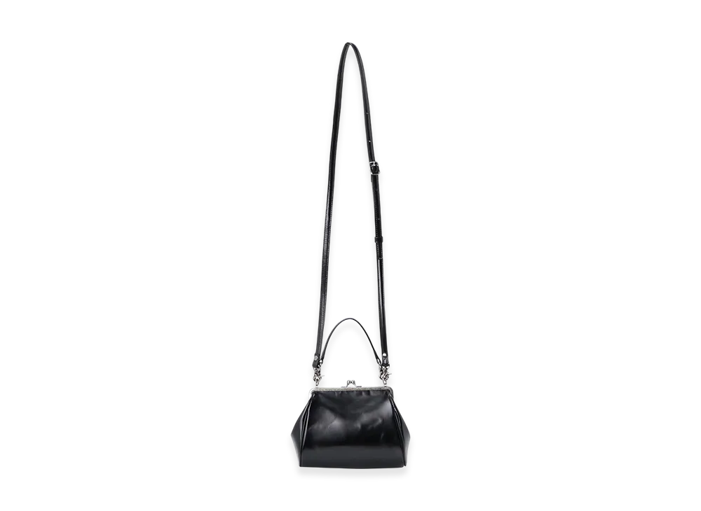 Y's Semi-Matte Leather Shoulder Bag W/ Metal Clasp "Black"