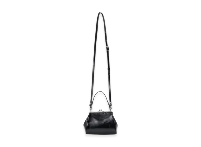 Y's Semi-Matte Leather Shoulder Bag W/ Metal Clasp "Black"