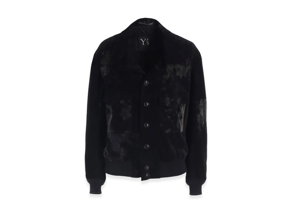 Y's Discharge-Printed Velvet Shirt-Collar Blouson "Black"