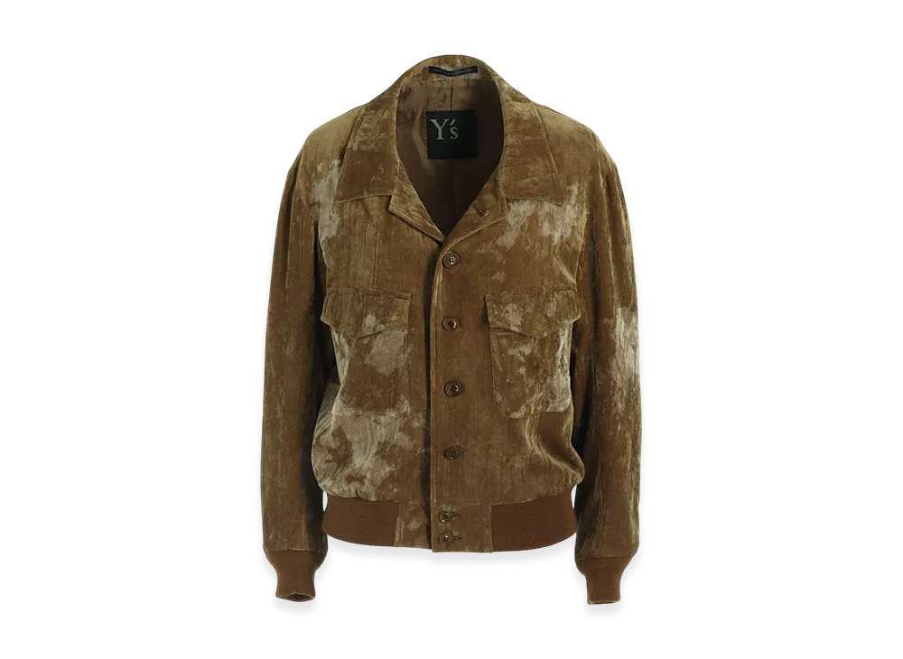 Y's Discharge-Printed Velvet Shirt-Collar Blouson "Beige"