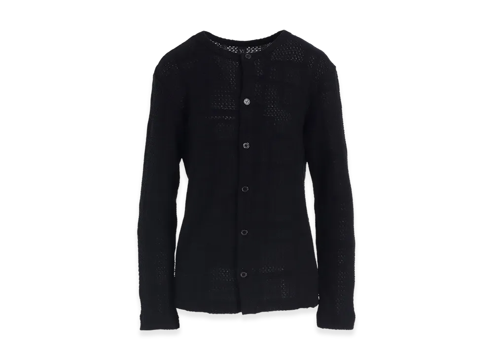Y's Geometric Sheer JQ Round Neck Long Cardigan "Black"