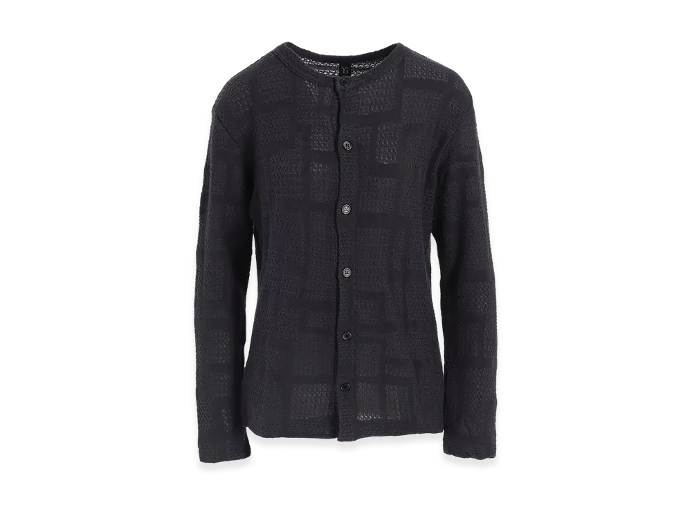 Y's Geometric Sheer JQ Round Neck Long Cardigan "Charcoal"