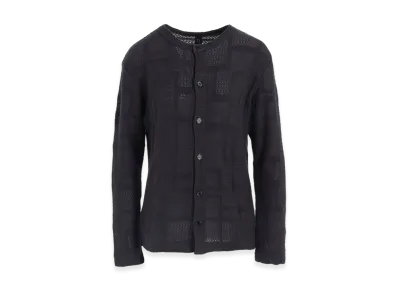 Y's Geometric Sheer JQ Round Neck Long Cardigan "Charcoal"
