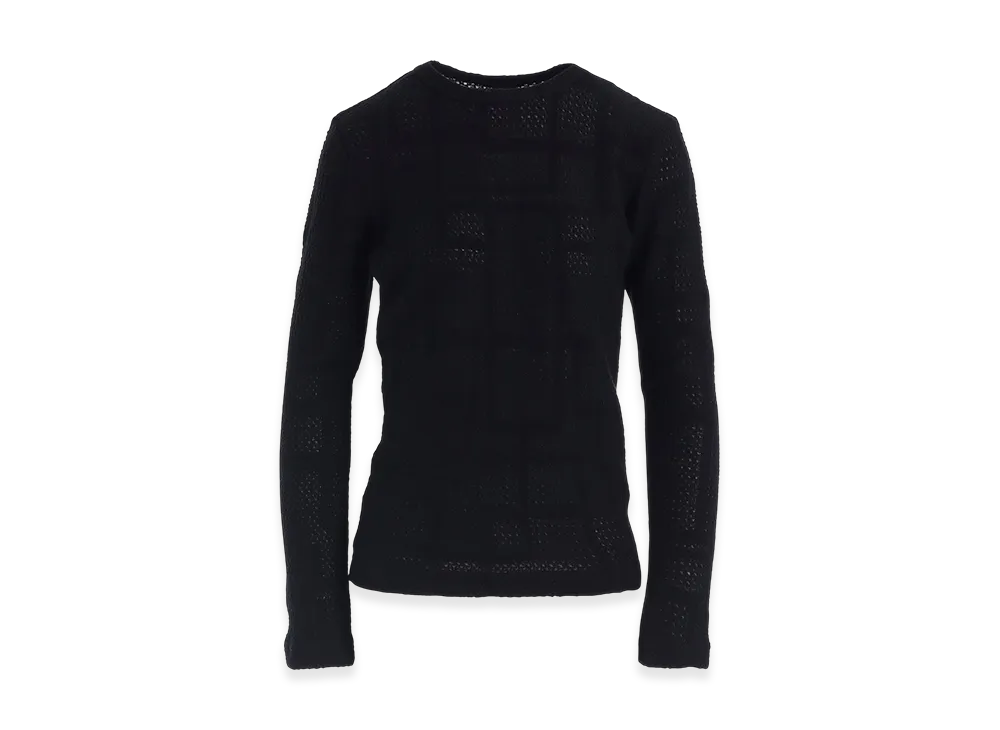 Y's Geometric Sheer JQ Round Neck Long Sleeve T "Black"