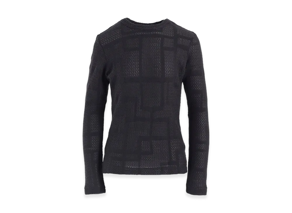 Y's Geometric Sheer JQ Round Neck Long Sleeve T "Charcoal"