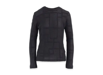 Y's Geometric Sheer JQ Round Neck Long Sleeve T "Charcoal"