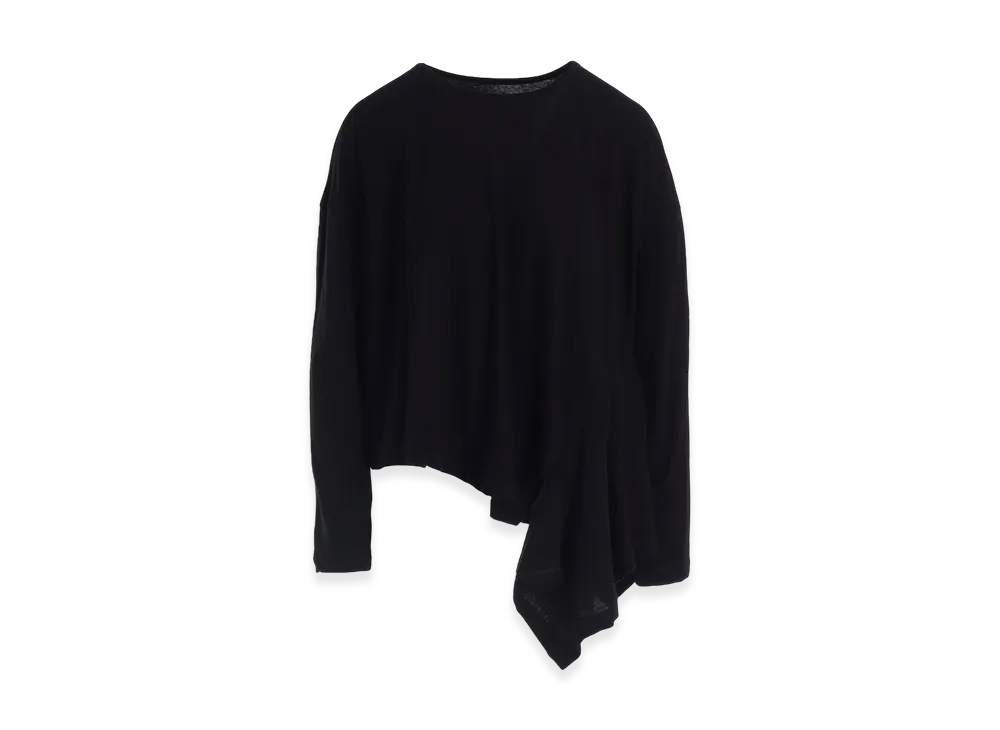 Y's Hard-Twisted Jersey Asymmetric Round Neck T "Black"