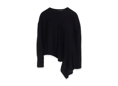 Y's Hard-Twisted Jersey Asymmetric Round Neck T "Black"