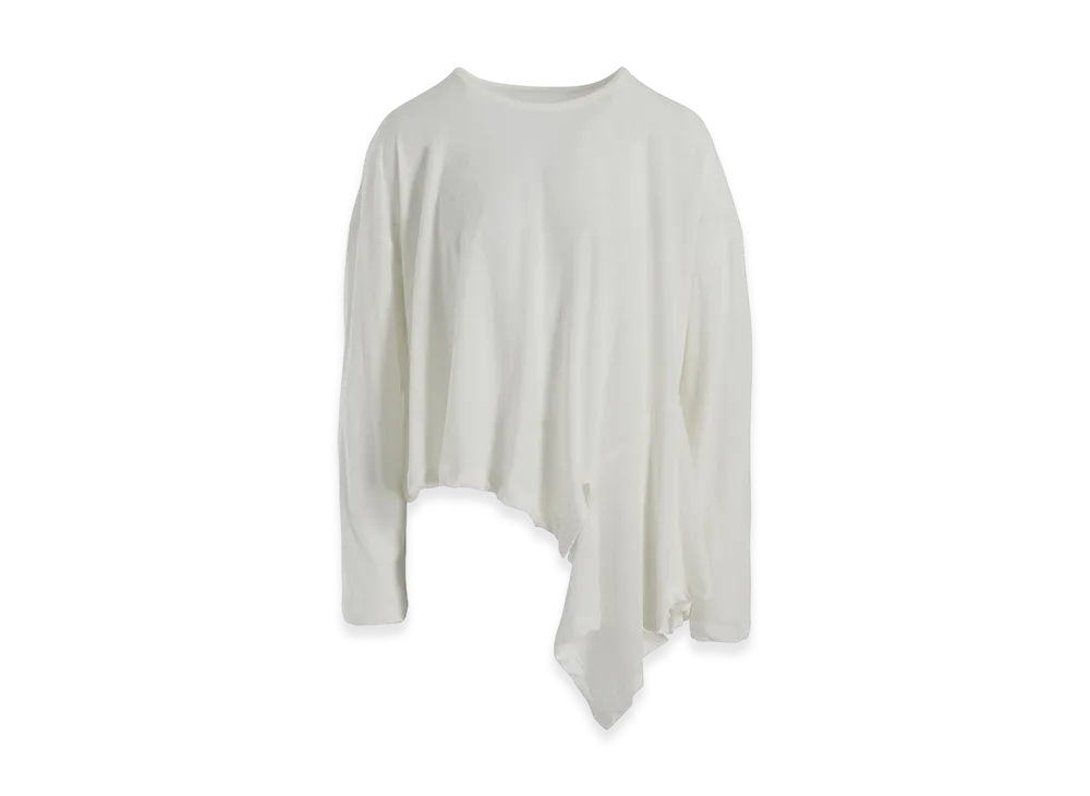 Y's Hard-Twisted Jersey Asymmetric Round Neck T "Off White"