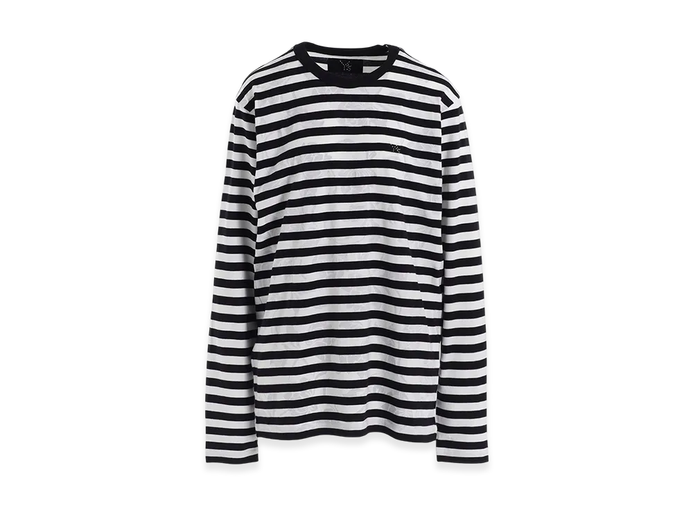 Y's Flower Print/Stripe Y's Stitch Long Sleeve T "Off White"