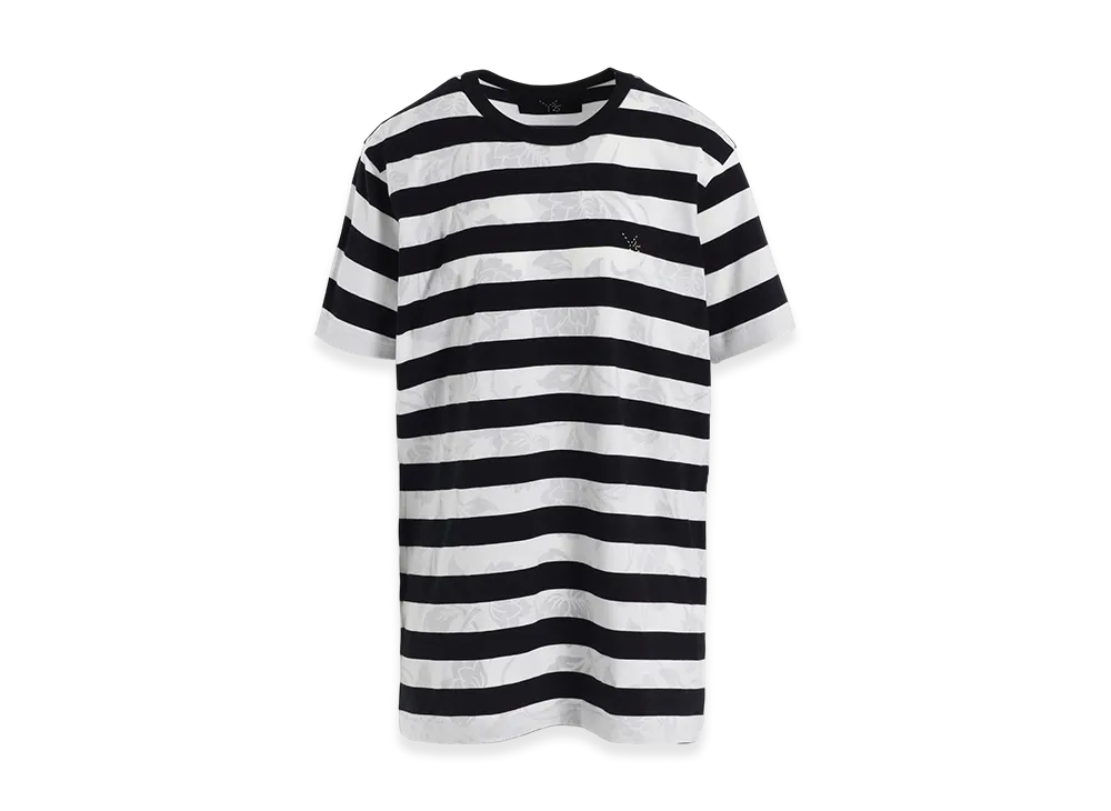 Y's Flower Print/Stripe Y's Stitch T "Black"
