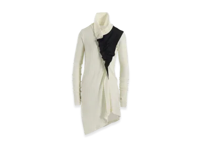Y's Rib/Denim Combination Long T With Gathers "Off White"