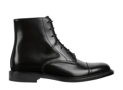 GUCCI Lace-Up Boot with Web Stripes "Black Shiny Leather"